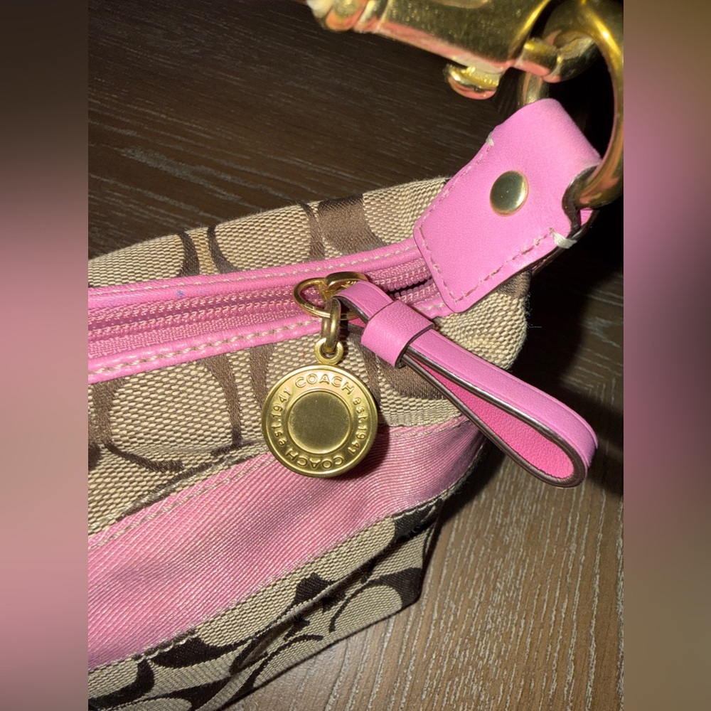 Coach Pink And Tan Signature Demi Bag - Picture 2 of 8